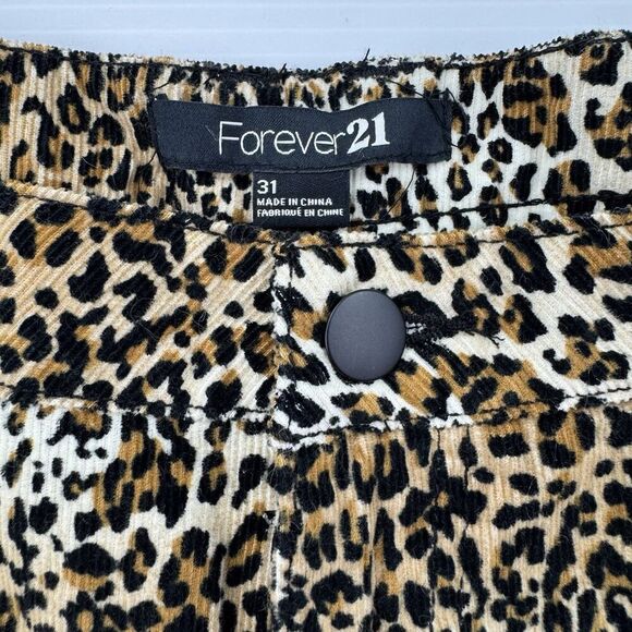 Forever 21 Leopard Print Shorts Size 31 Corduroy Animal Print High Waist NWT - Picture 2 of 8